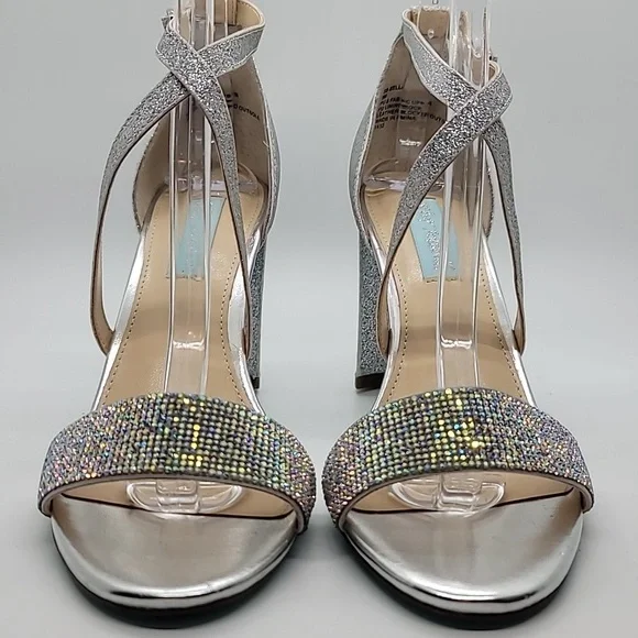 BETSEY JOHNSON sz 9 Bella bling rhinestone glitter sandal block heel AMA… - Picture 4 of 12